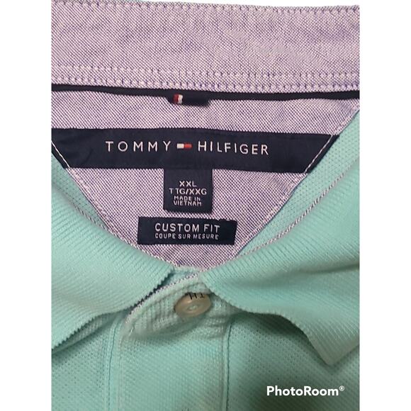Tommy Hilfiger Men’s 2XL Custom Fit Polo Shirt Blue Green Short Sleeve EUC - Picture 3 of 5